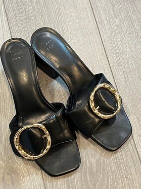 a new day Black Slide Mules with Gold Rope Buckles